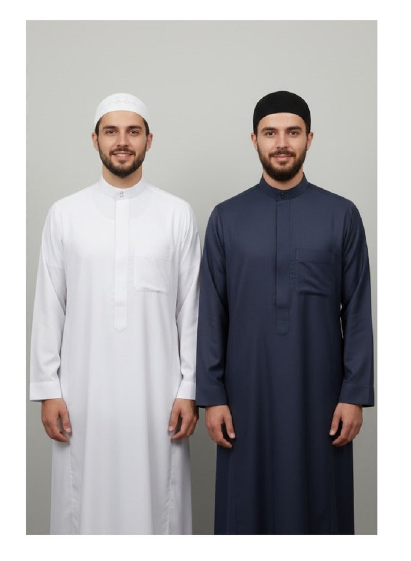 4 قطع من قبعات الصلاة الرجالية السوداء والبيضاء، بتصميم إسلامي أنيق وقابلة للتمدد. - Image 2